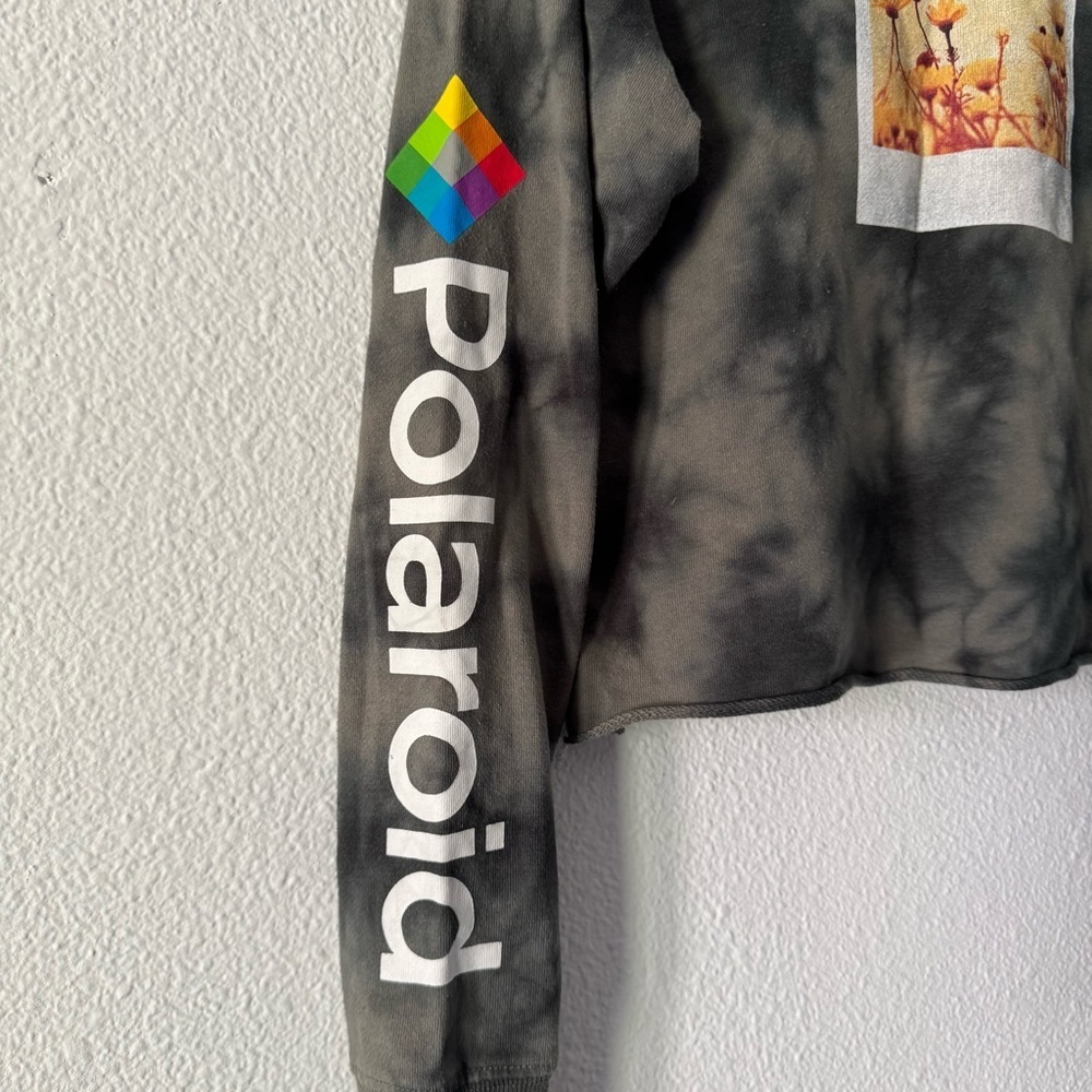 Polaroid Tie-Dye Crop Sweatshirt Floral Vintage Photo Print Oversized Small - Picture 7 of 10